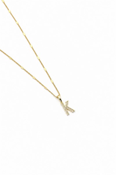Xuping Gold-Tone Cubic Zirconia Initial Necklace - K | 45 cm, Hypoallergenic