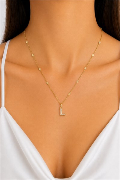 Xuping Gold-Tone Cubic Zirconia Initial Necklace - L | 45 cm, Hypoallergenic