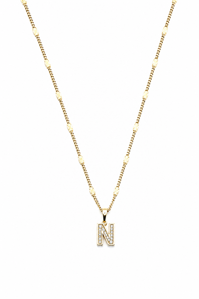 Xuping Gold Renkli, Zirkon Taşlı N Harfi Kolyesi - 45 cm (Anti-Alerjik)
