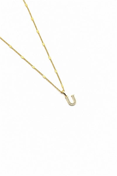 Xuping Gold-Tone Cubic Zirconia Initial Necklace - U | 45 cm, Hypoallergenic
