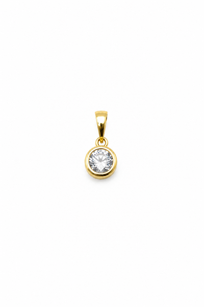 Xuping Brass Solitaire Cubic Zirconia Pendant with Round Halo - Gold-Tone