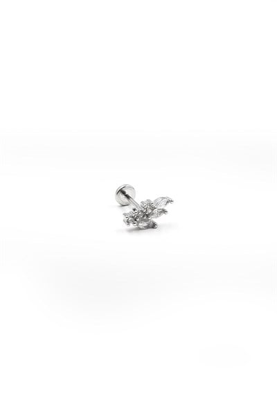 Leaf Design Zircon Tragus & Helix Piercing – Silver | Hypoallergenic, Tarnish-Free