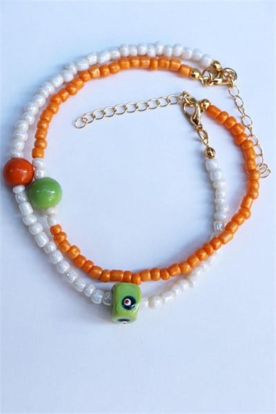Green Evil Eye Bead Double Bead Bracelet