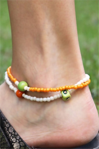 Green Evil Eye Bead Double Bead Anklet