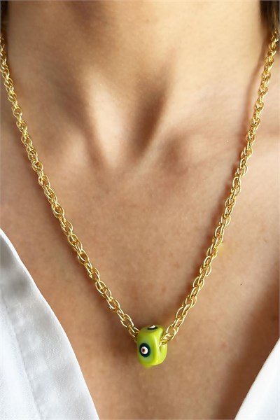 Green Evil Eye Bead Gold Chain Necklace