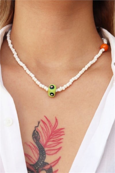 Green Evil Eye Bead Design Necklace