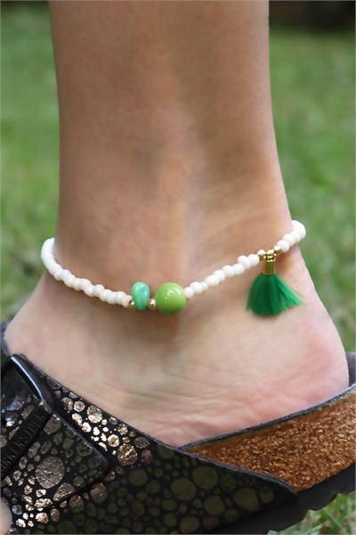 Green Tassel Detailed Bead Anklet