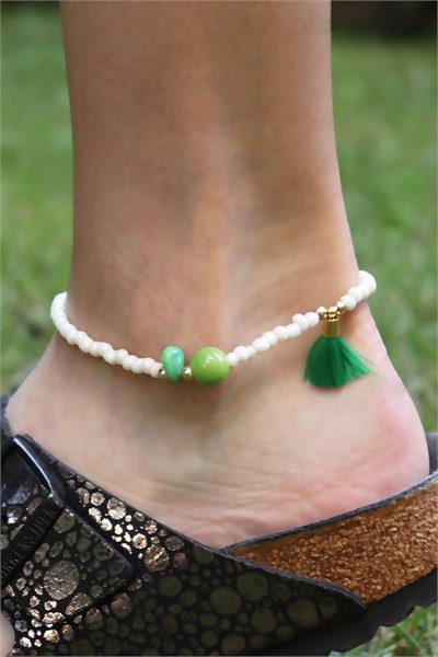 Green Tassel Detailed Bead Anklet