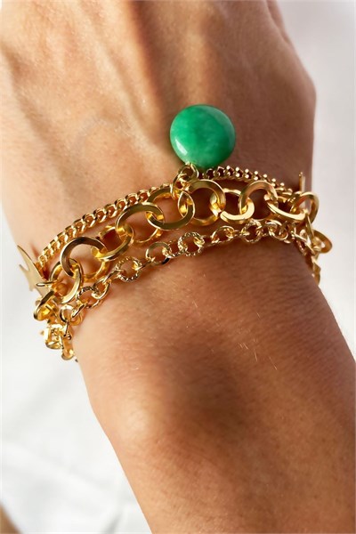 Green Stone Detail Multi-Gold Bracelet