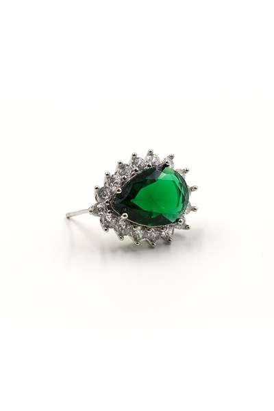 Green Zircon Stone Drop Model Evening Dress Earrings - Shiny Silver Color Stylish Earrings