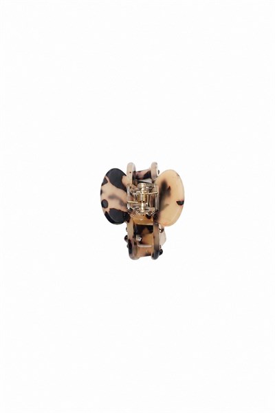 Patterned Bone-Style Hair Claw Clip with Star Embellishment - Cream