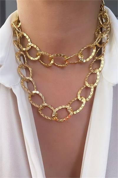 Star Embroidered Double Row Gold Chain Necklace