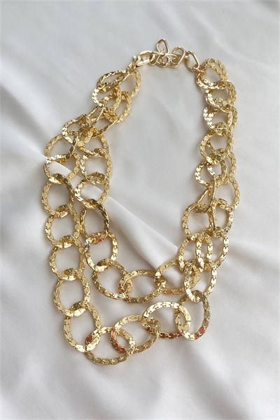 Star Embroidered Double Row Gold Chain Necklace