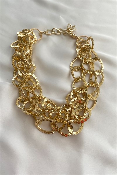 Star Embroidered Three-Row Gold Chain Necklace