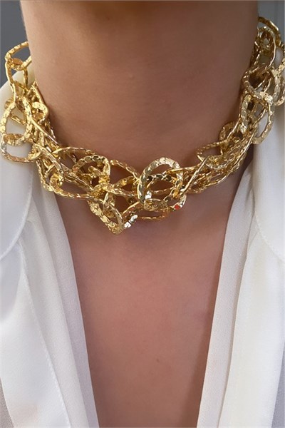 Star Embroidered Three-Row Gold Chain Necklace