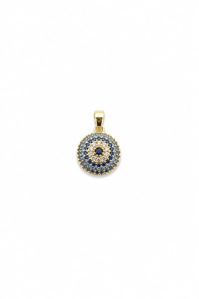 Round Evil Eye Pendant with Cubic Zirconia - Gold-Tone