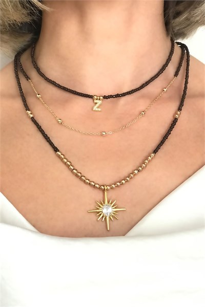 Z Letter 3-Piece Set Bead Necklace