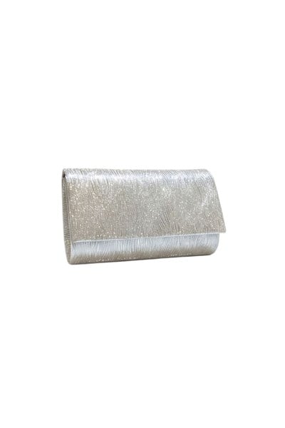 Envelope-Style Sparkling Clutch Evening Bag - Silver Glitter