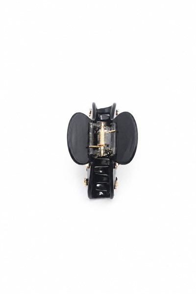 Elegant Acrylic Hair Claw Clip with Floral Detail - Black