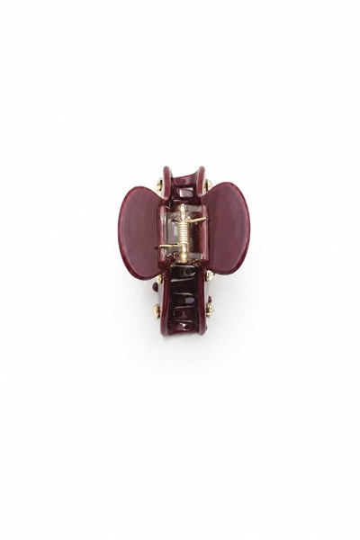 Elegant Acrylic Hair Claw Clip with Floral Detail - Burgundy