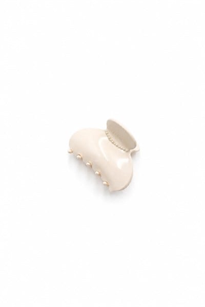 Curved Acrylic Hair Claw Clip with Pearl Detail - Cream