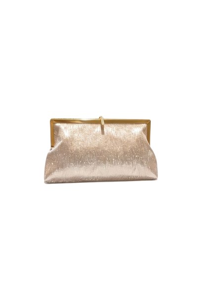 Elegant Shimmering Evening & Shoulder Bag with Clasp Detail - Gold Glitter