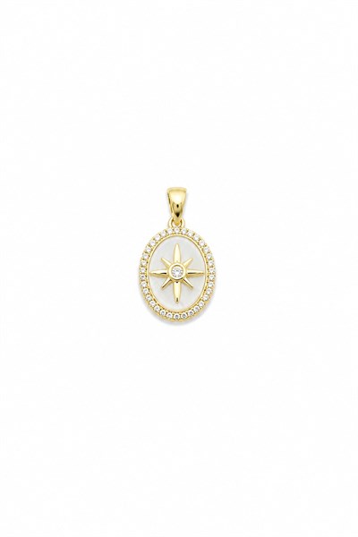 White North Star Pendant with Cubic Zirconia Halo - Gold-Tone, Tarnish-Resistant, 1.7 cm