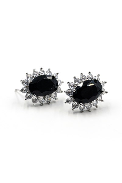 Black Sparkling Earrings with Zircon Stone Detail - Silver Color Anti Allergic Design