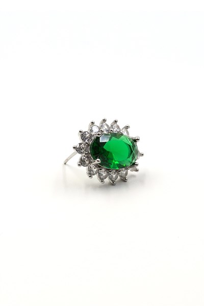 Green Sparkling Earrings with Zircon Stone Detail - Silver Color Anti Allergic Design