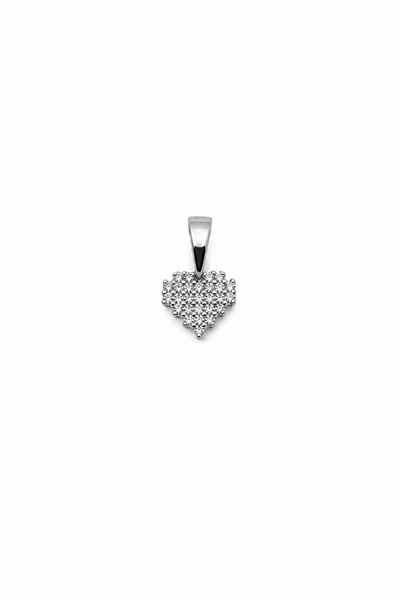 Brass Pendant with Heart-Shaped Cubic Zirconia Charm and Decorative Chain - Silver-Tone