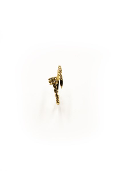Gold-Tone Adjustable Nail-Shaped Ring with Cubic Zirconia - Tarnish-Resistant & Hypoallergenic