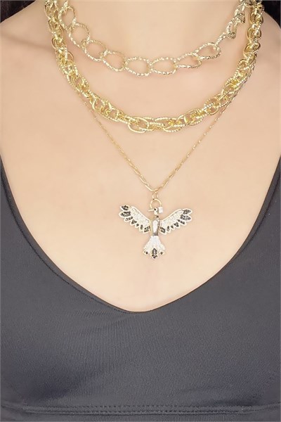 Zircon Stone Multiple Gold Phoenix Necklace