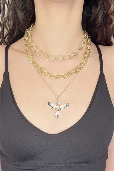 Zircon Stone Multiple Gold Phoenix Necklace