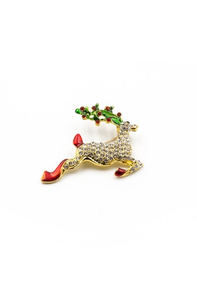 Gold-Tone Deer Brooch with Cubic Zirconia - 5 cm