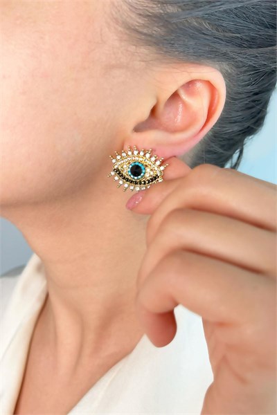 Zircon Stone Eye Model Earrings - Gold