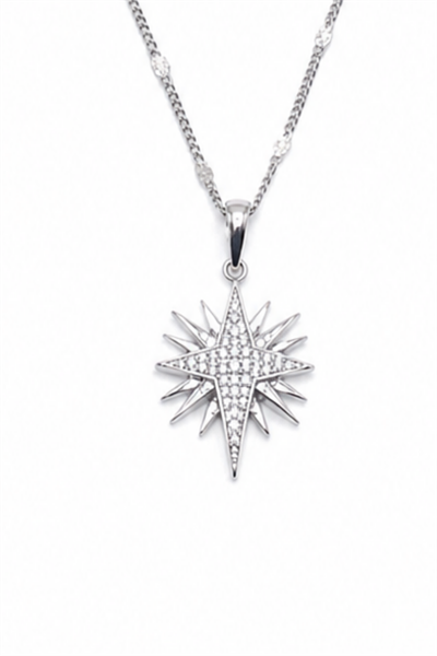 North Star Necklace with Cubic Zirconia - Silver-Tone