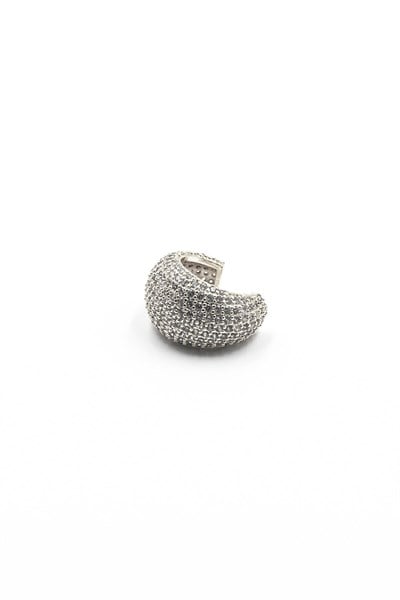 Thick Hoop Zircon Ear Cuff – Silver, Clip-On, Hypoallergenic