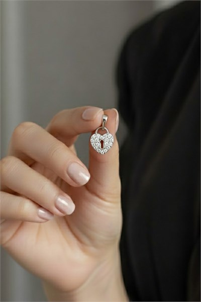 Zircon Heart Necklace Pendant – Xuping Style, Silver, 1.5 cm, Micro-Pave Setting