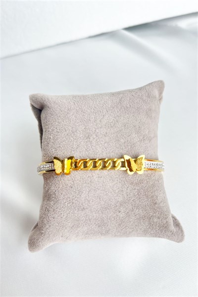 Zircon Stone Butterfly Model Gold Steel Cuff Bracelet