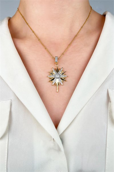 Zircon Stone Polar Star Steel Necklace - Gold