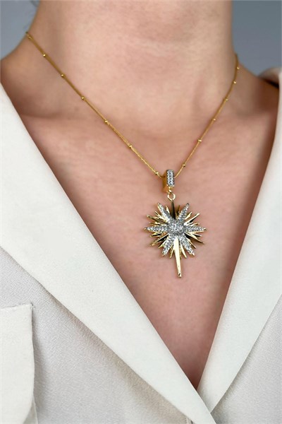 Zircon Stone Polar Star Steel Necklace - Gold
