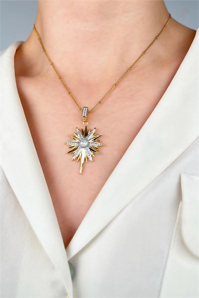 Zircon Stone Polar Star Steel Necklace - Gold