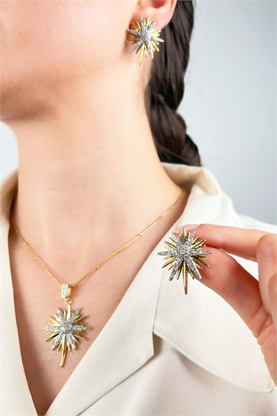 Zircon Stone Northern Star Earrings - Gold