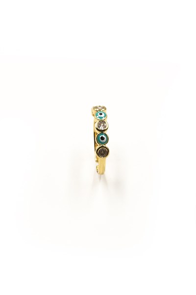 Enamel Eye-Design Adjustable Ring with Cubic Zirconia - Gold-Tone, Tarnish-Resistant