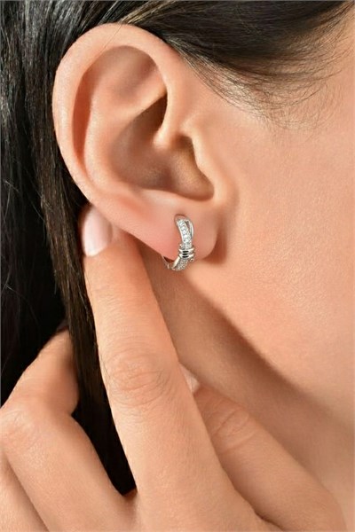 Zircon Stone Xuping Hoop Mesh Model Earrings - Silver