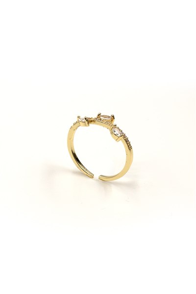 Cubic Zirconia Leaf Ring - Gold-Tone | Adjustable, Elegant Design
