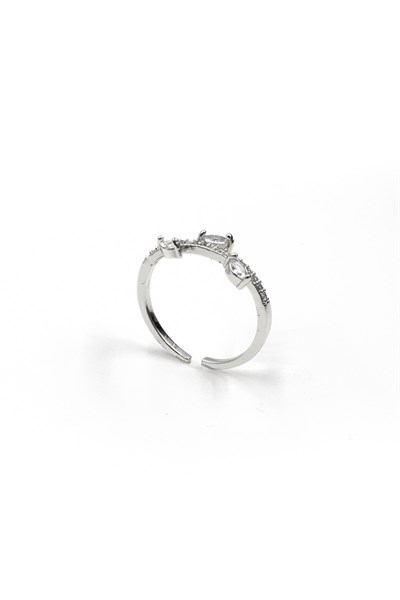 Cubic Zirconia Leaf Ring - Silver-Tone | Adjustable, Elegant Design