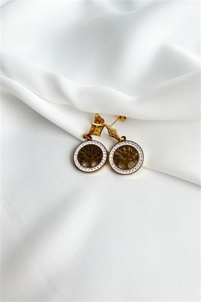 Zircon Stone Tree of Life Model Steel Earrings