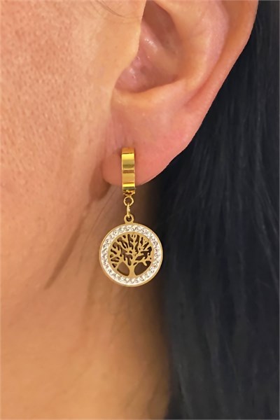 Zircon Stone Tree of Life Model Steel Earrings