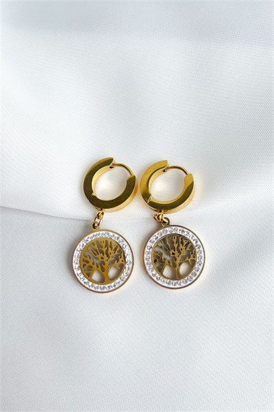 Zircon Stone Tree of Life Model Steel Earrings